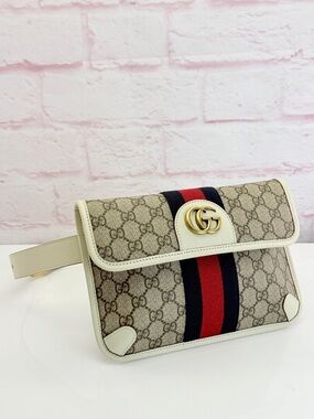 Gucci GG Supreme Monogram Web Small Ophidia Belt Bag 90 36 Beige Ebony White